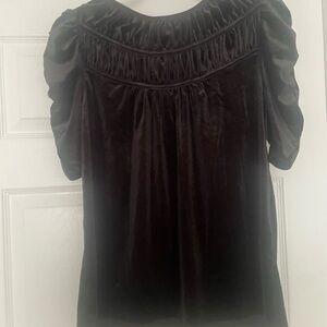 LOFT Black Velvet Smocked Yoke Puff Sleeve Tunic